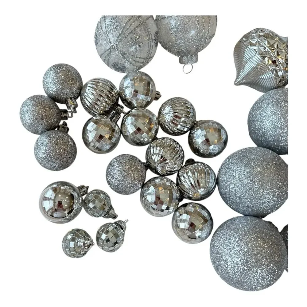 28- Silver Assorted Shatterproof Ornaments 1.5